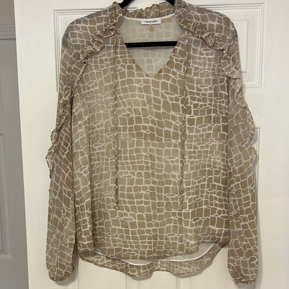 Sheer Tan Blouse with Ruffle Details - Picture 1 of 4